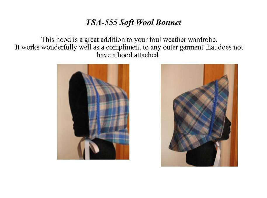 Soft Wool Bonnet (Hood) /19th Century Headwear Pattern/ Timeless Stitches Sewing Pattern TSA- 555 Soft Wool Bonnet
