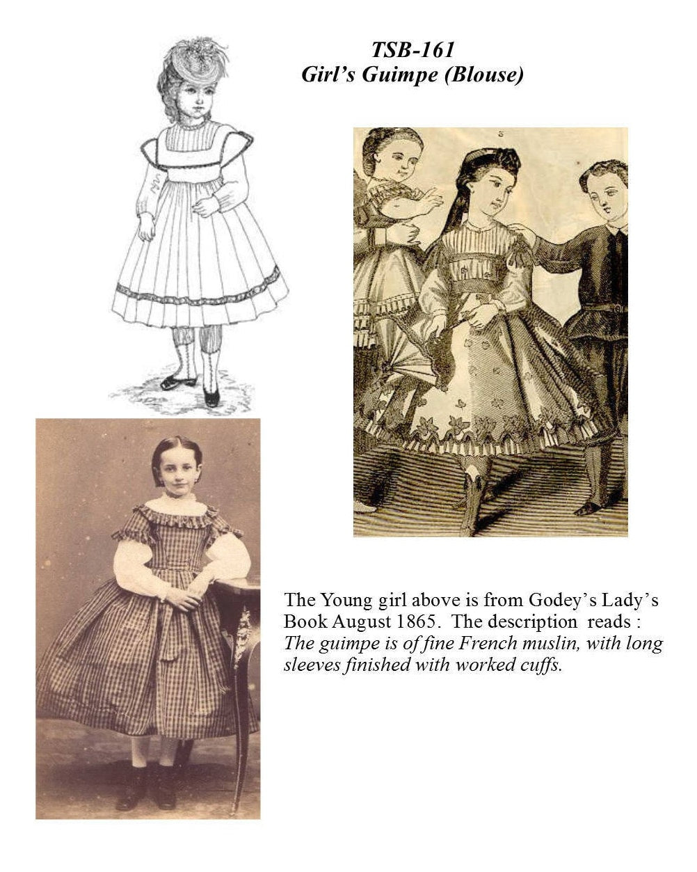 Girl's Guimpe/19 th Century Girls blouse/ Timeless Stitches Sewing Pattern TSB-161 Girl's Guimpe