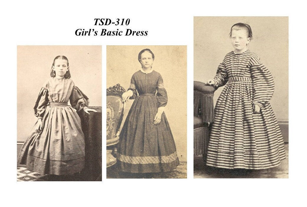 Girl's Basic Dress /19 th Century Girls Dress/ Timeless Stitches Sewing Pattern TSD-310 Girl's Basic Dress