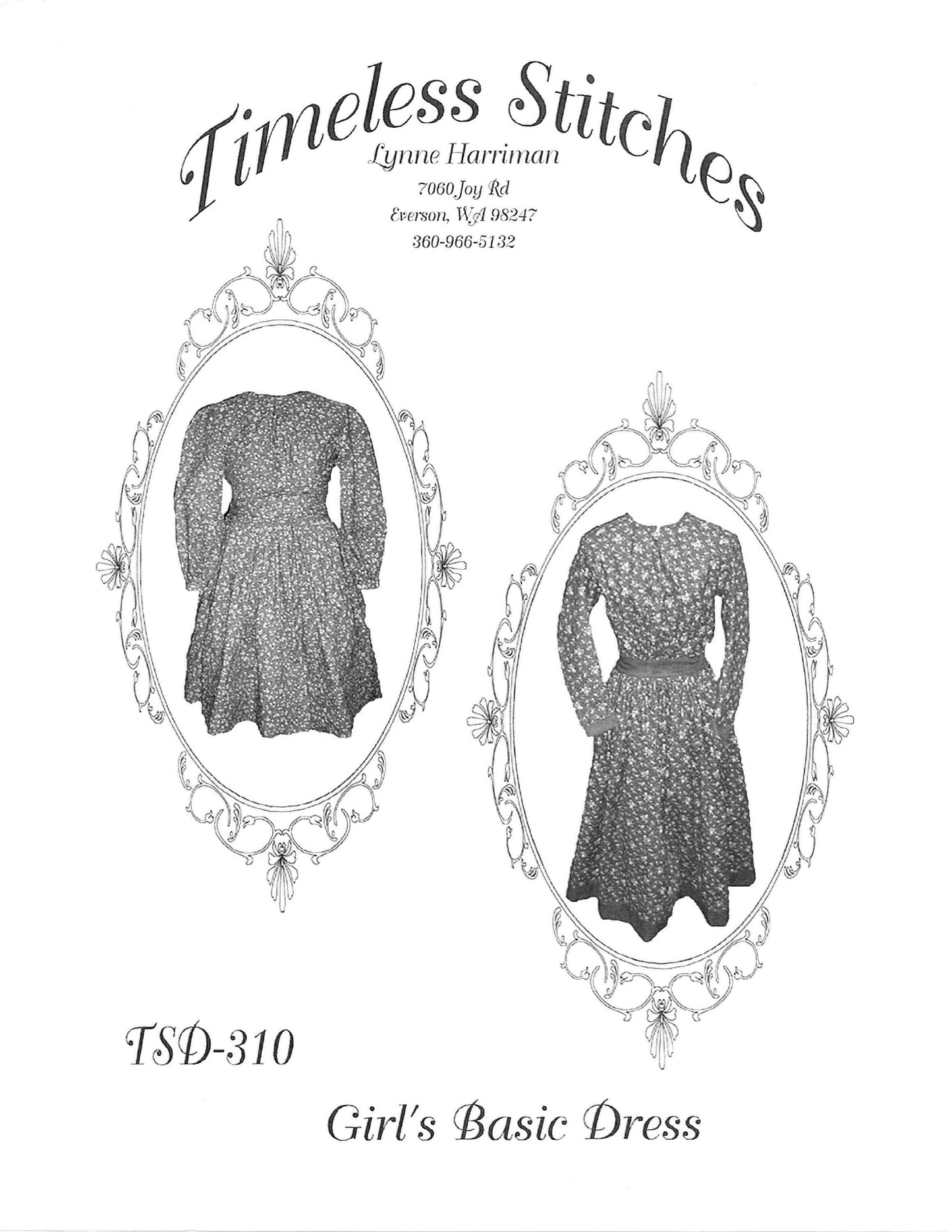 Girl's Basic Dress /19 th Century Girls Dress/ Timeless Stitches Sewing Pattern TSD-310 Girl's Basic Dress