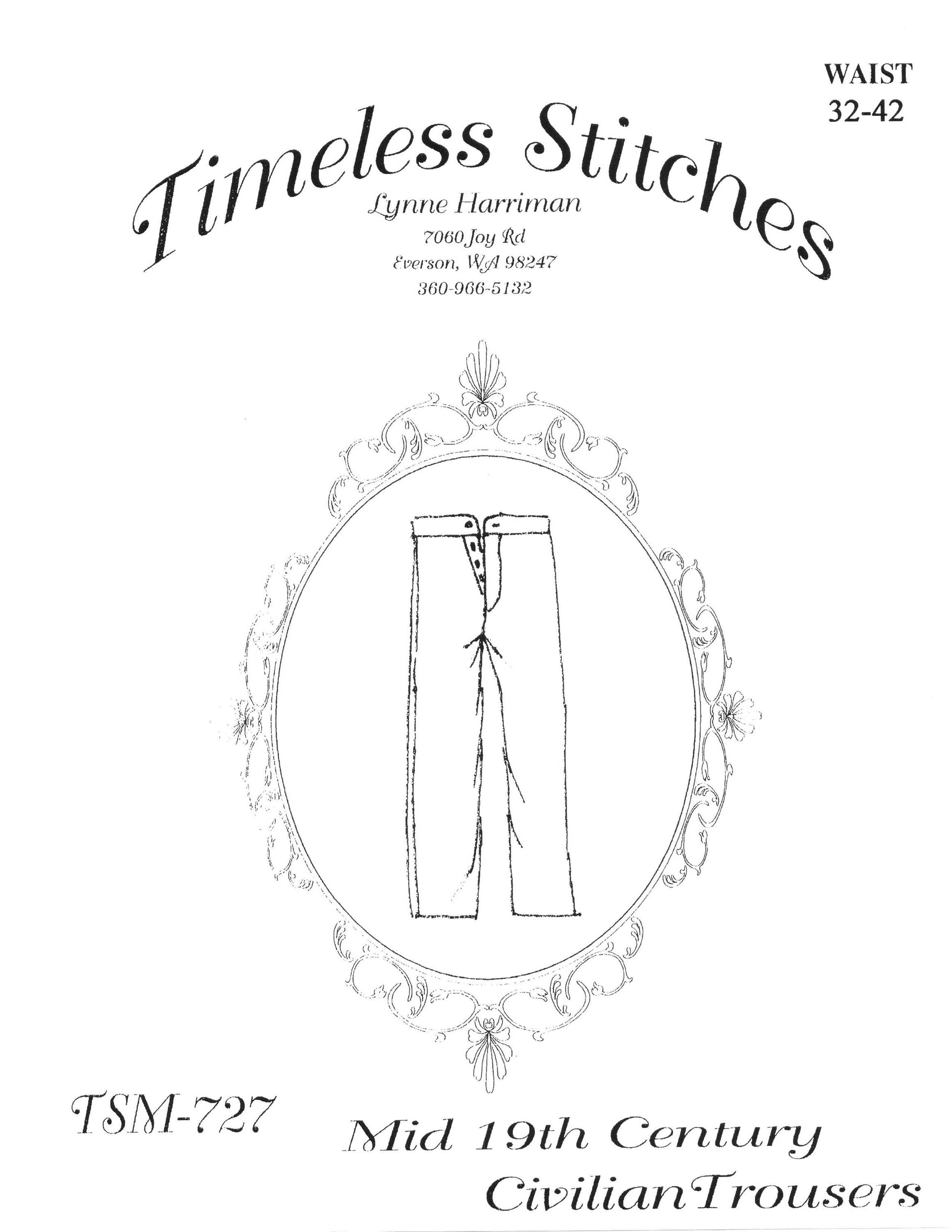Civilian Trousers/ 19th Century Button Fly Trouser Pattern/ Timeless Stitches Sewing Pattern TSM-727 Civilian Trousers