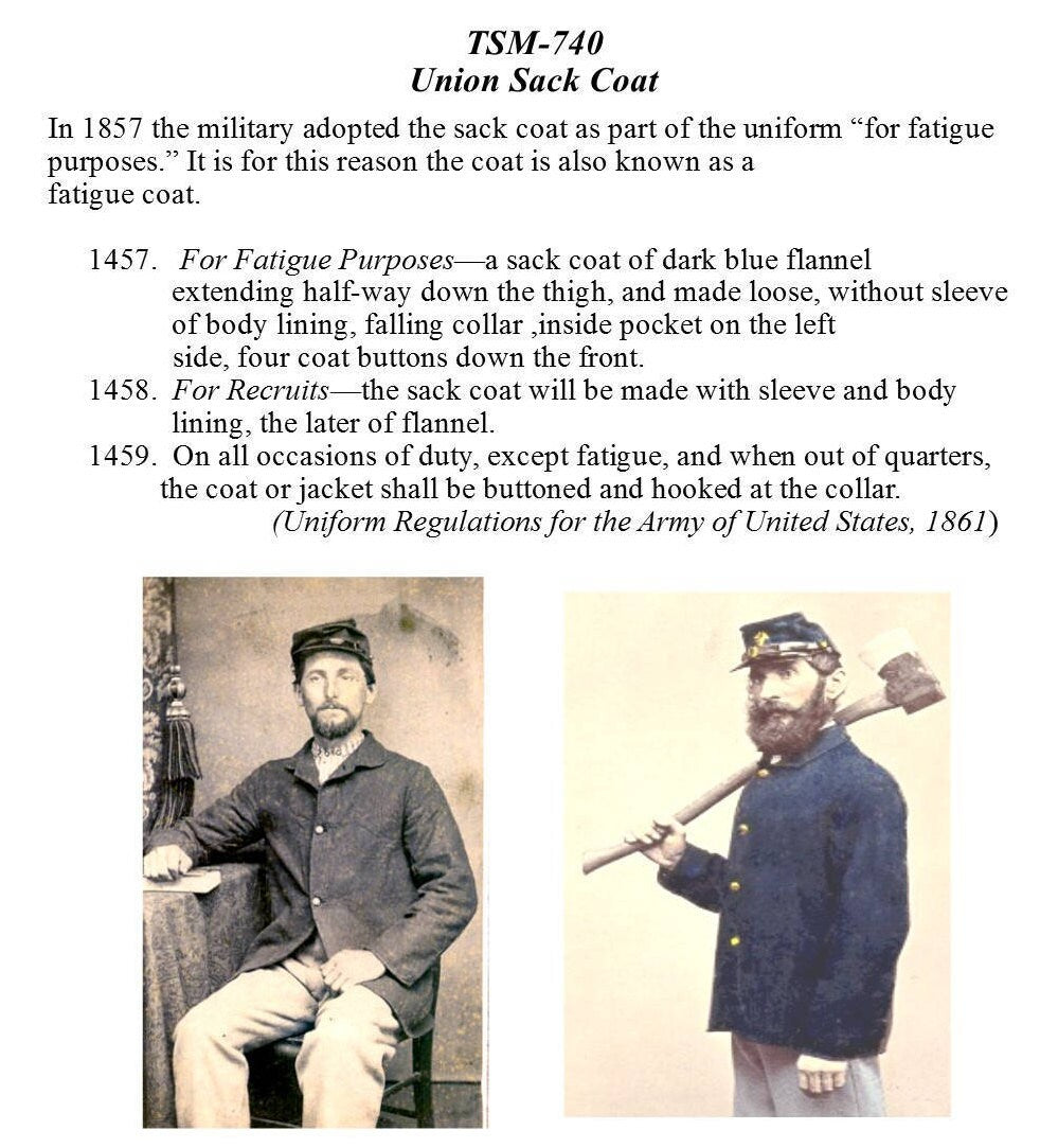 Union Sack Coat/ Civil War Era Military Sack Coat Pattern/ Timeless Stitches Sewing Pattern TSM-740 Union Sack Coat Pattern