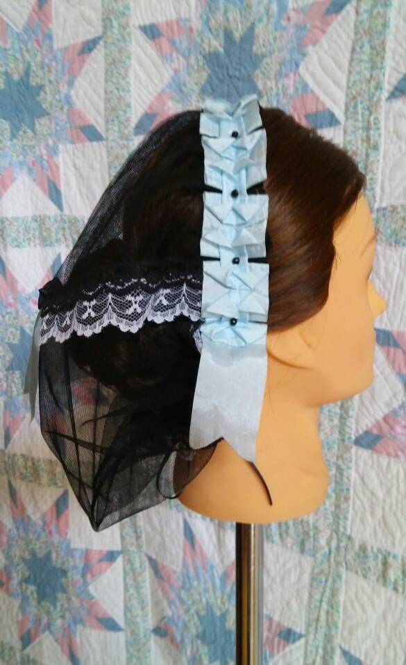 Baby Blue Ribboned Black Net Daycap