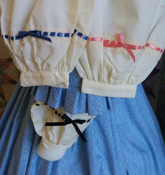 Cream Cotton with Ribbon/ Cotton Lace Undersleeves/ Sleeve Jockeys - Choice of Pink, Blue or Black