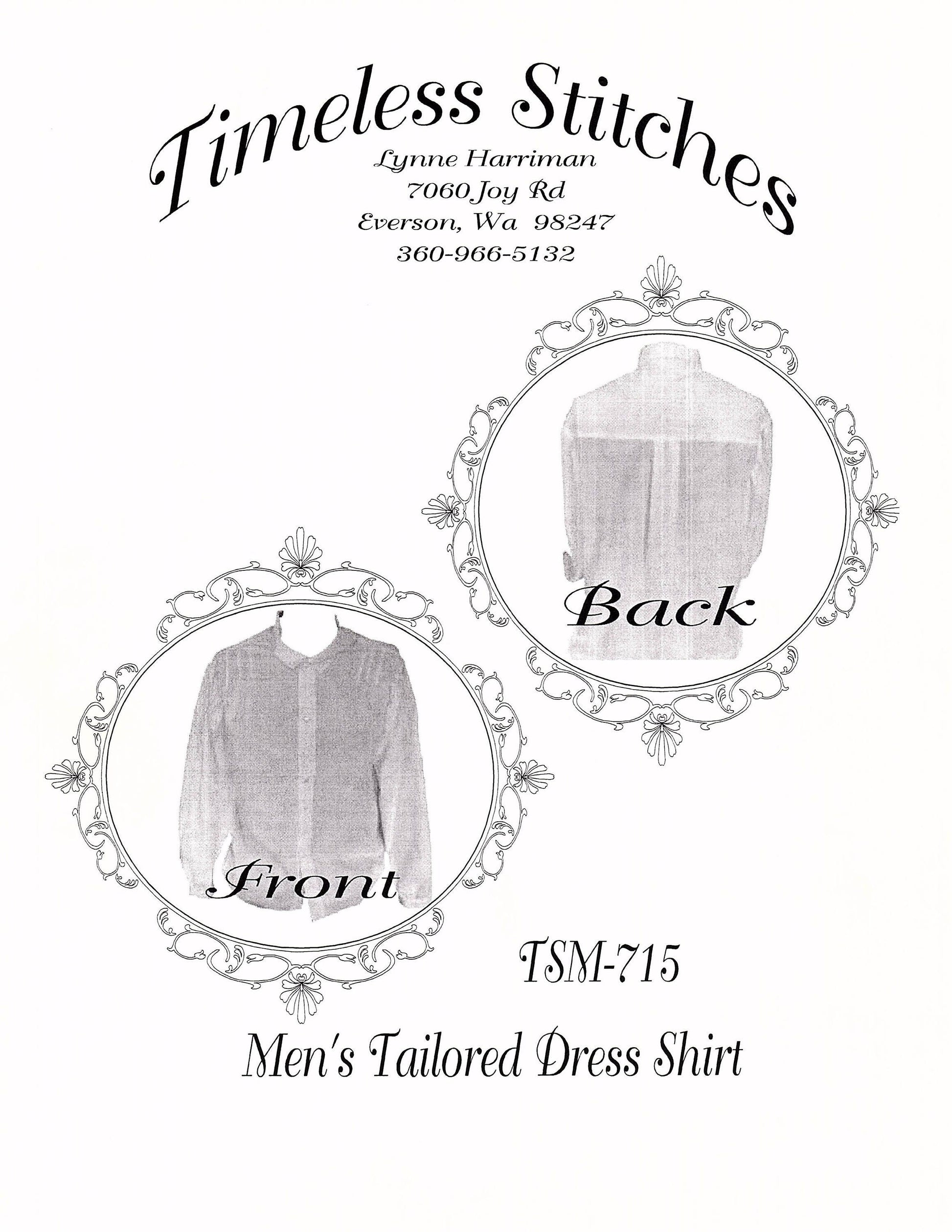 Men'sTailored Dress Shirt/ 19th Century Civilian Mens Shirt Pattern Timeless Stitches Sewing Pattern TSM-715