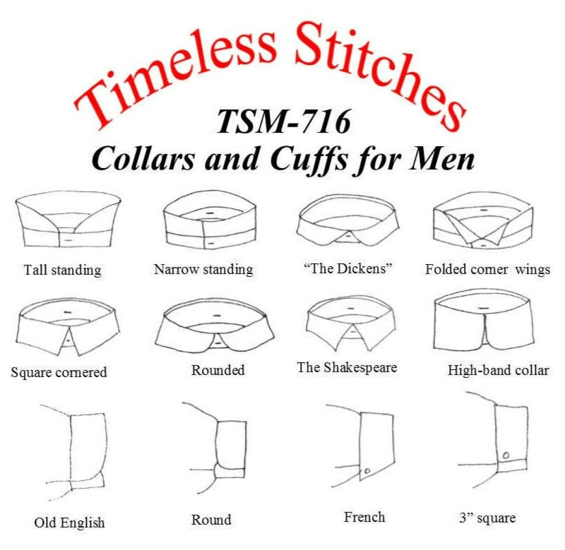 Collars and Cuffs for Men's Shirts/ 19th Century Civilian Collars and Cuffs Pattern Timeless Stitches Sewing Pattern TSM-716