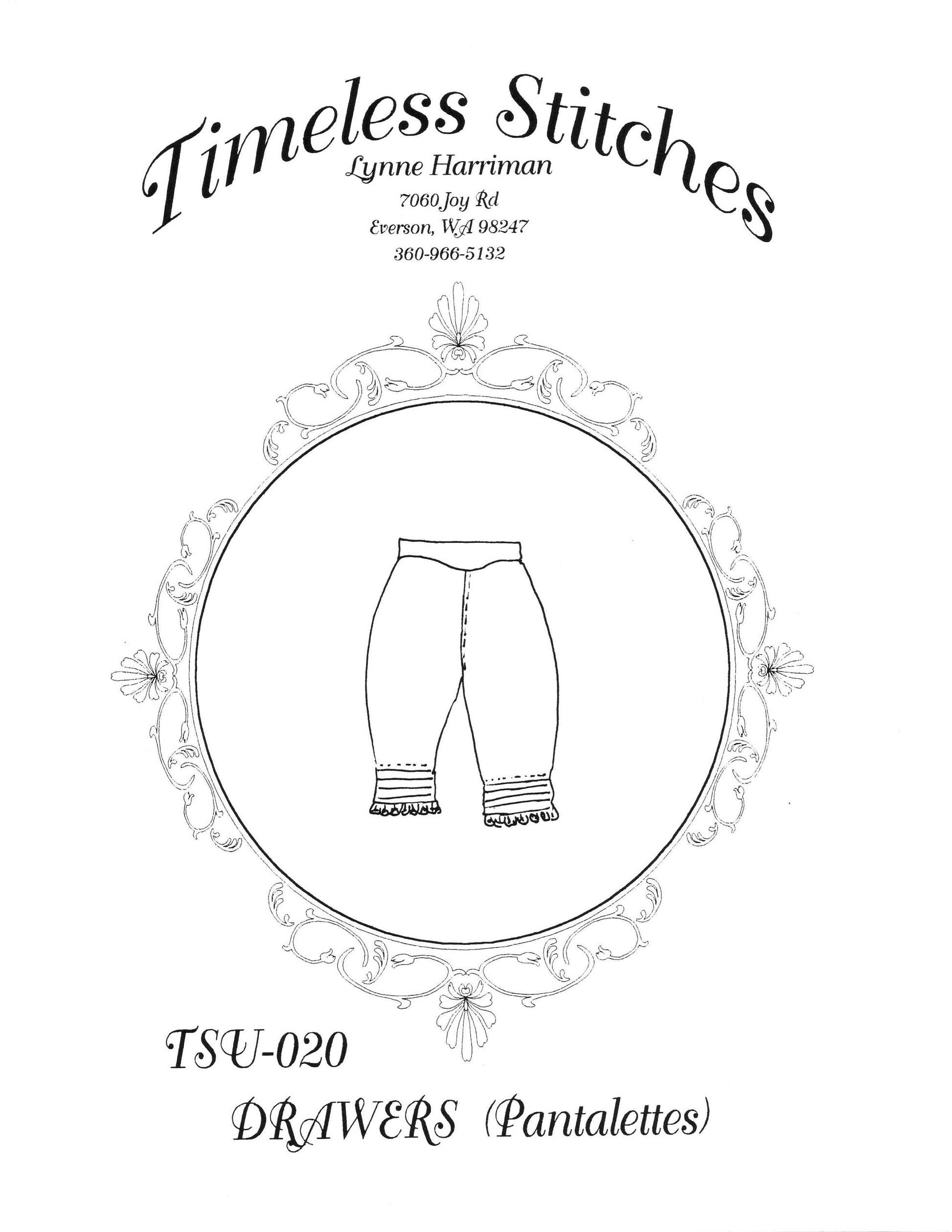 Split Crotch Drawers ( Pantalettes) / 19th Century Underpinning Pattern/ Timeless Stitches Sewing Pattern TSU-020