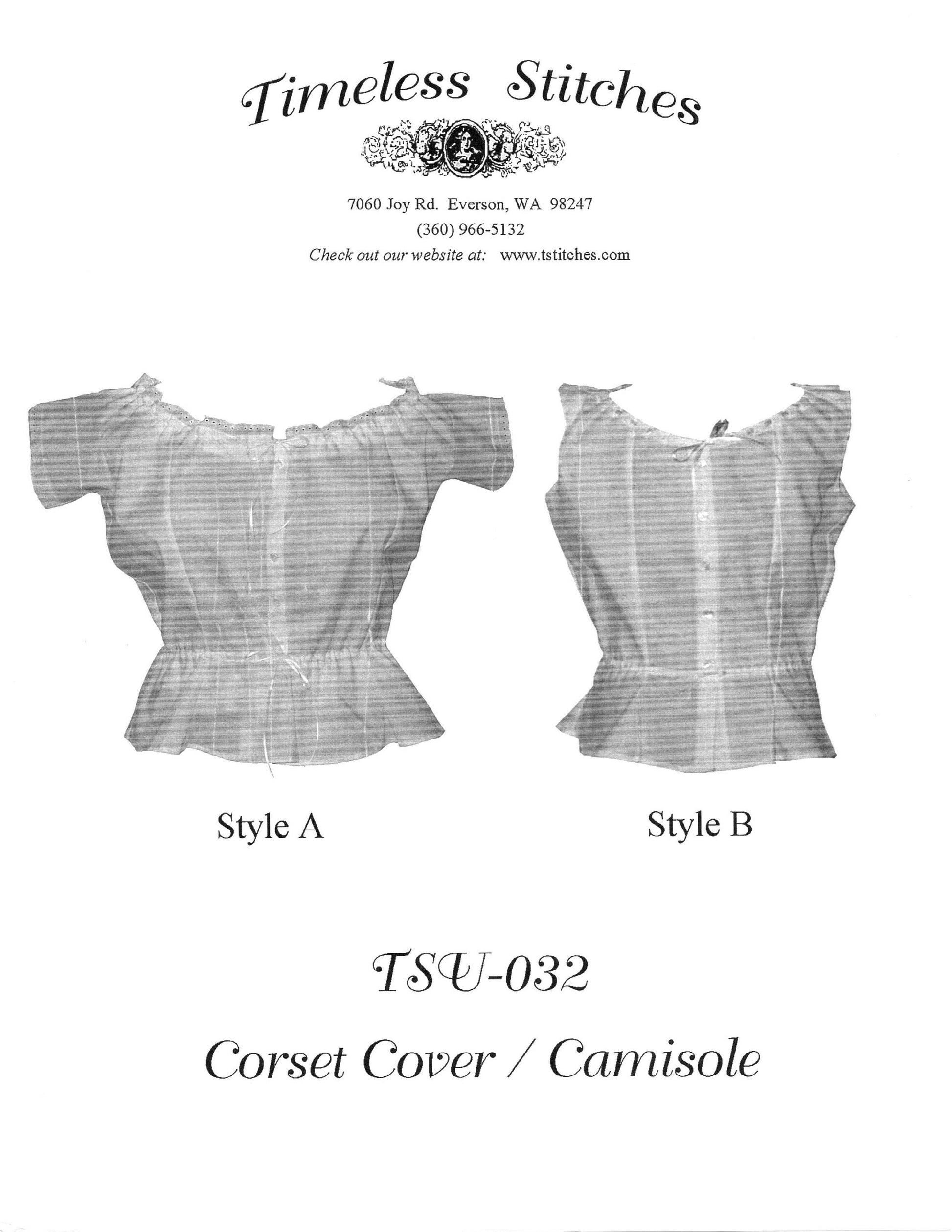 Corset Cover/ Camisole / 19th Century Underpinning Pattern/ Timeless Stitches Sewing Pattern TSU-032