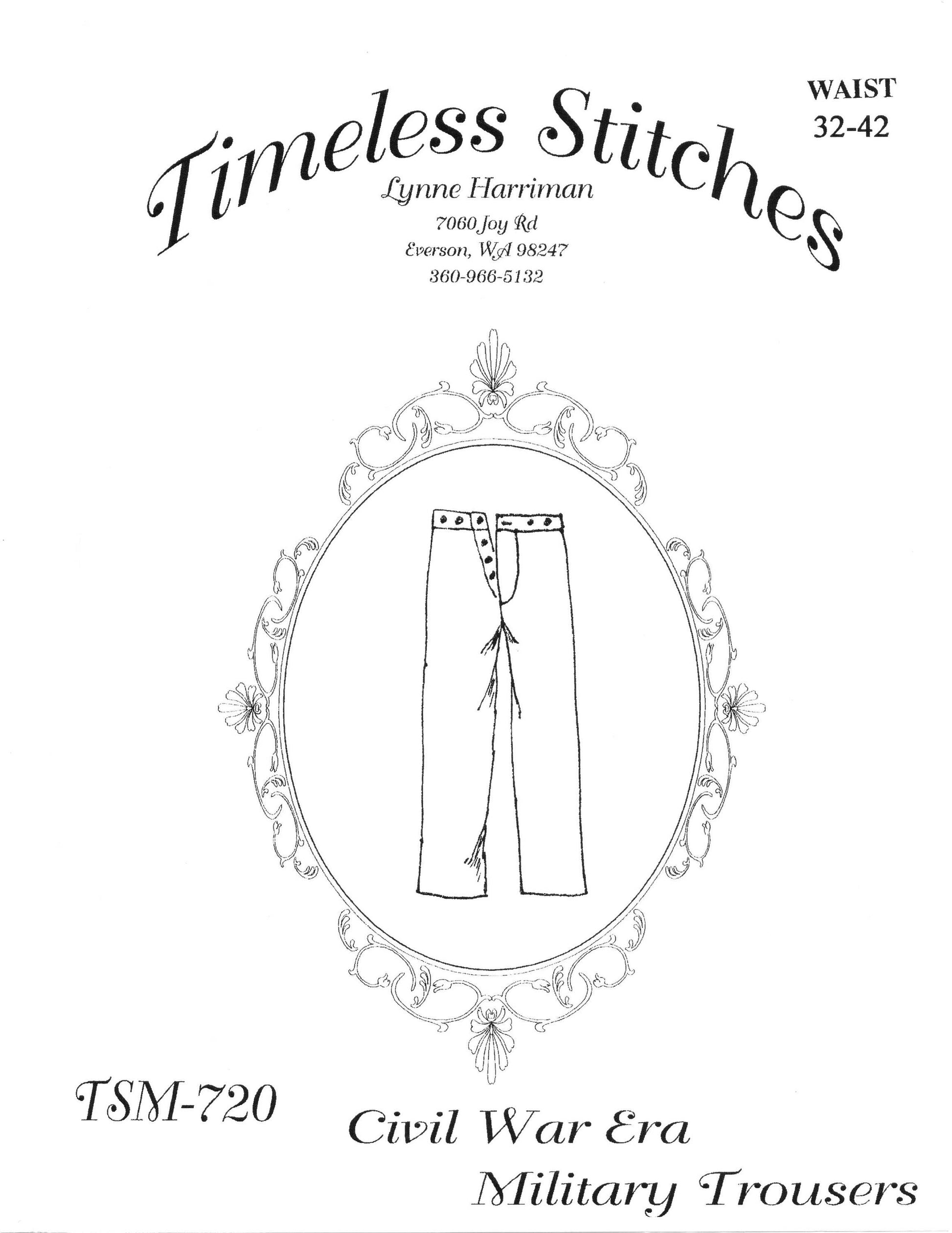 Military Trousers/ Civil War Era Military Trouser Pattern Timeless Stitches Sewing Pattern TSM-720 Military Trousers