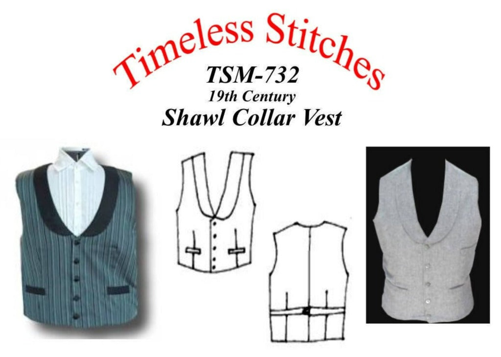 Shawl Collar Civilian Vest/ 1850-1880's Civilian Vest Pattern / Timeless Stitches Sewing Pattern TSM-732 Shawl Collar Vest