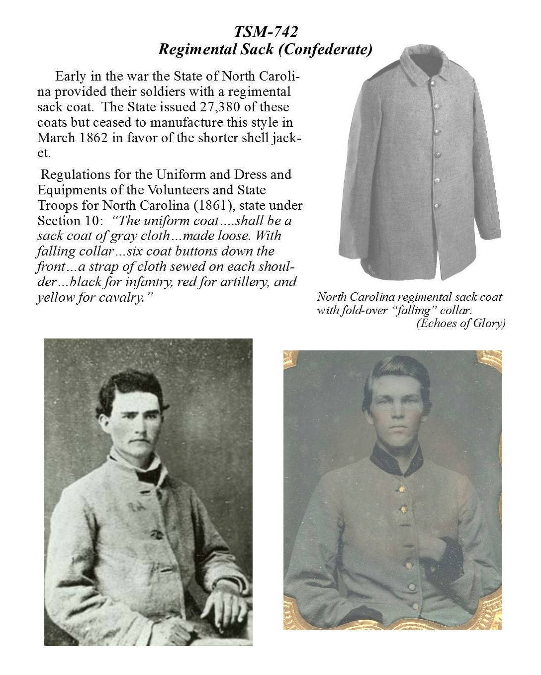 Regimental (Confederate) Sack/ Civil War Era Regimental Sack Coat/ Timeless Stitches TSM-742 Regimental Sack Coat