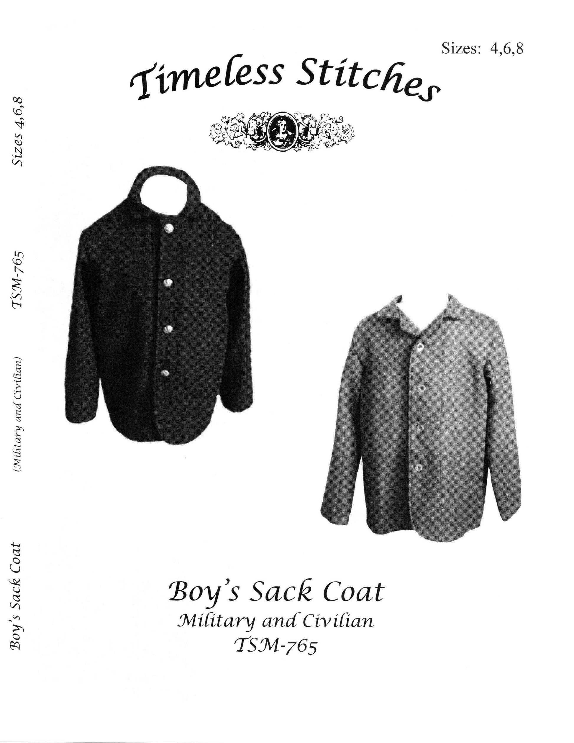 Boy's Sack Coat (Union and Civilian) / Civil War Era Boy's Sack Coat/Timeless Stitches Sewing Pattern TSM-765 Boys Sack Coat