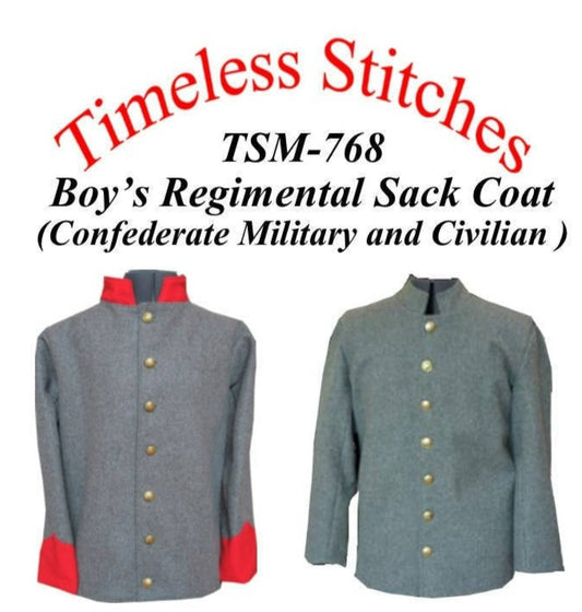 Boy's Regimental Sack Coat (Confederate Military and Civilian) / Timeless Stitches Sewing Pattern TSM-768 Boys Regimental Sack Coat