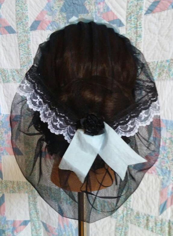 Baby Blue Ribboned Black Net Daycap