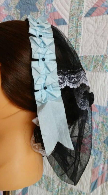 Baby Blue Ribboned Black Net Daycap