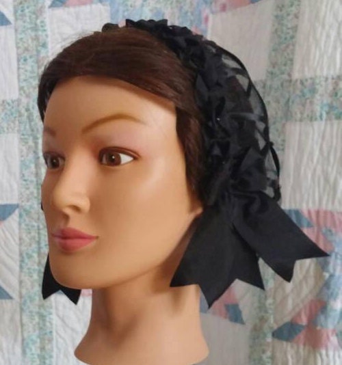 Black Ribbon Hairnet with choice of Ribbon Coronet - Plain Black or Black Velvet