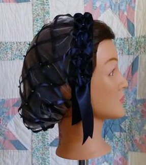 Navy Ribbon Hairnet with Navy Satin Ribbon Coronet