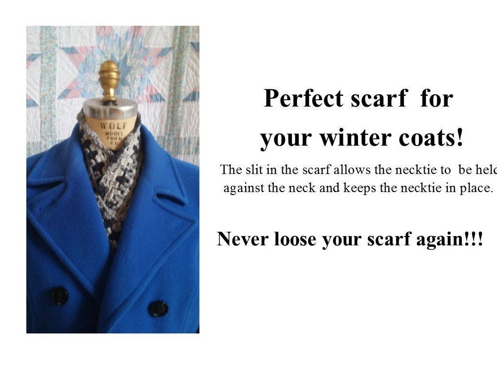 Victorian Crocheted Neck-tie/ Scarf, Neck Warmer - Navy and Slate Blue