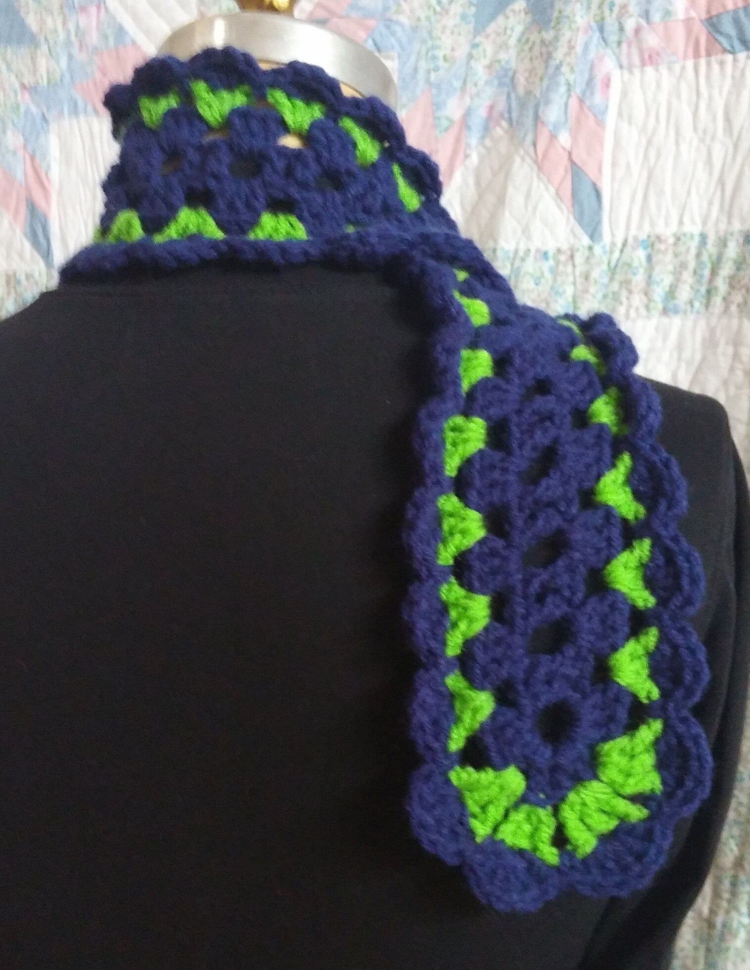 Crocheted Neck-tie/ Scarf, Neck Warmer - Seahawks/Sounders - Can be Custom Made to any Team Colors