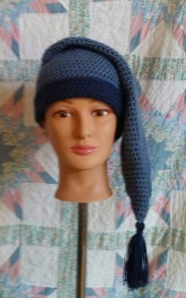 Blue Mens Stocking Cap - Camp Hat, Sleeping Cap, Voyaguer Cap