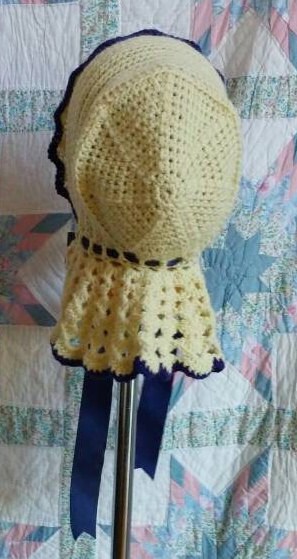 Cream Wool Carriage Bonnet trimmed in Choice of Color/ Crocheted Hood/ Winter Bonnet - 19th Century Victorian
