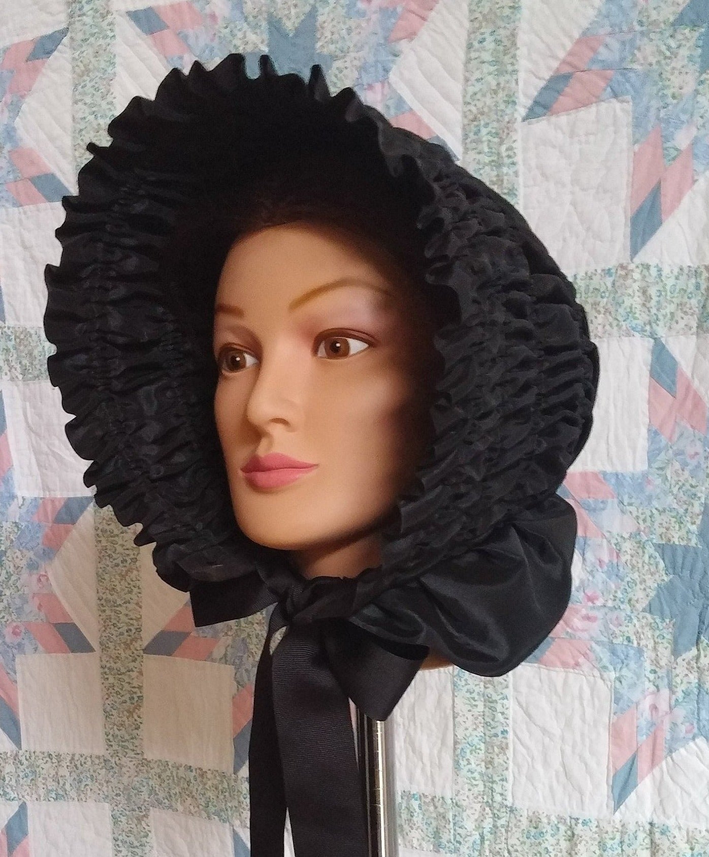 Mourning Bonnet, Drawn Bonnet, Victorian Bonnet, BLACK – Timeless Stitches