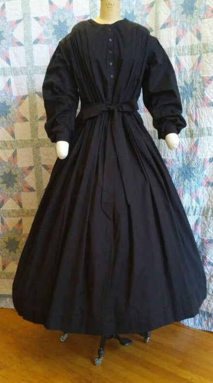 Black Civil War Era Dress / Day Wrapper - Mourning - camp or work dress - Nurse