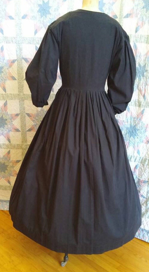 Black Civil War Era Dress / Day Wrapper - Mourning - camp or work dress - Nurse