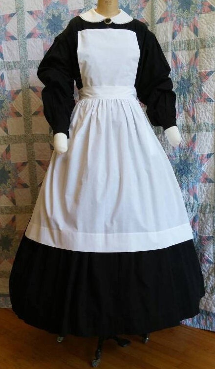 Black Civil War Era Dress / Day Wrapper - Mourning - camp or work dress - Nurse