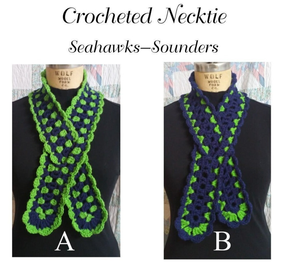 Crocheted Neck-tie/ Scarf, Neck Warmer - Seahawks/Sounders - Can be Custom Made to any Team Colors