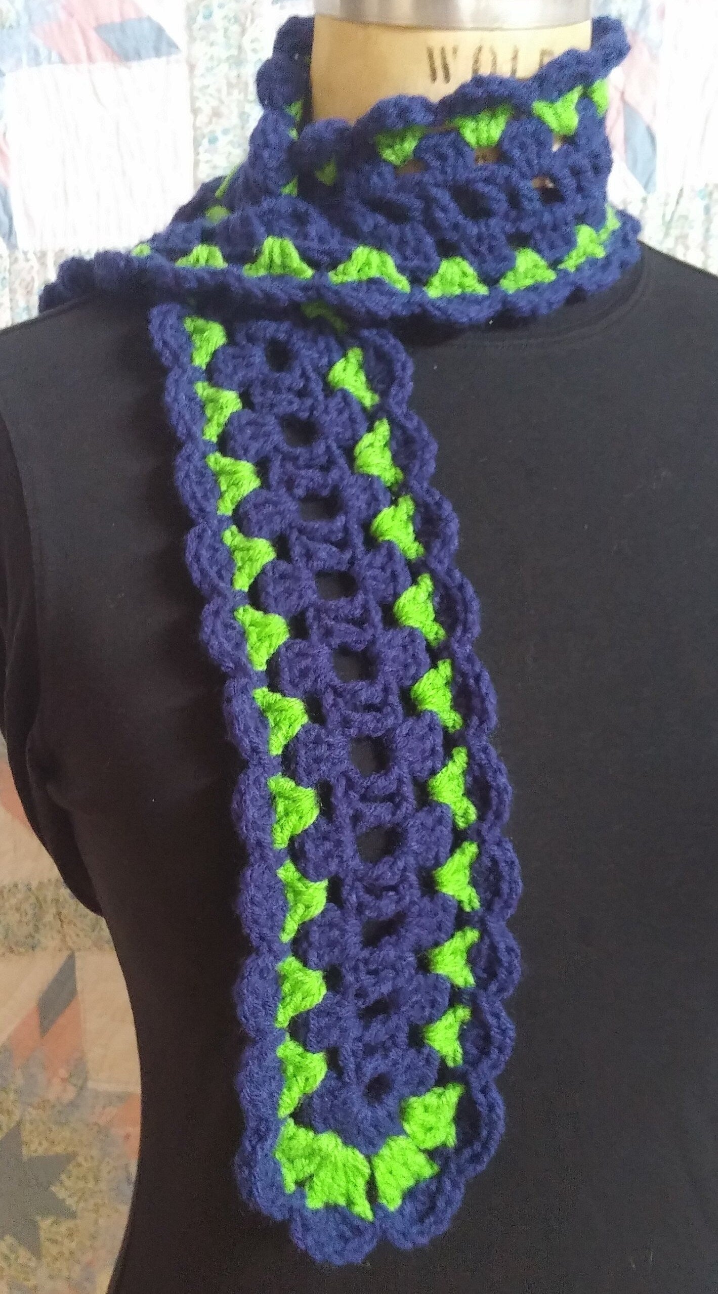 Crocheted Neck-tie/ Scarf, Neck Warmer - Seahawks/Sounders - Can be Custom Made to any Team Colors