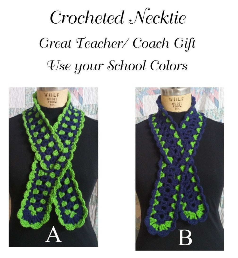 Crocheted Neck-tie/ Scarf, Neck Warmer - Teachers Gift, Custom order to your school colors