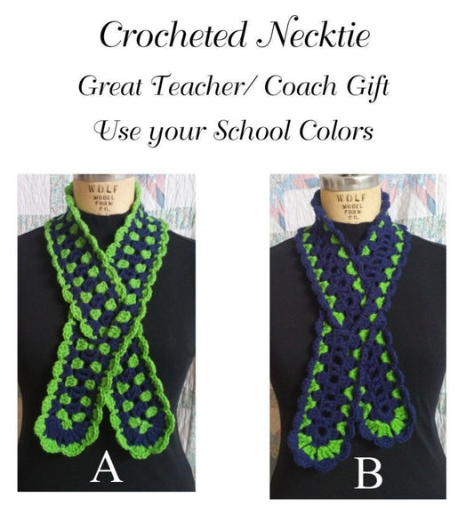 Crocheted Neck-tie/ Scarf, Neck Warmer - Teachers Gift, Custom order to your school colors