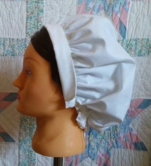 White Cotton Cap with Fold-over Front Edge -Day Cap - Mob Cap - Colonial, Revolutionary, Regency or Civil war - nurse