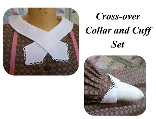 White cotton Crossover Collar and Cuff Set- 19th Century Victorian Edwardian