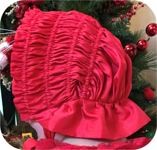 Christmas Red Bonnet - Drawn Bonnet - Mrs. Claus
