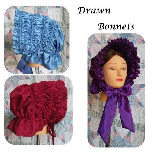 Drawn Bonnet - Assorted Colors, 19th Century Victorian, Frontier, Pioneer, Civil War