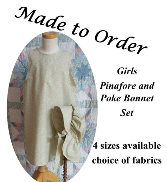 Girl's Pinafore and Bonnet - MADE TO ORDER - 19th Century Victorian Schoolhouse Reneactments