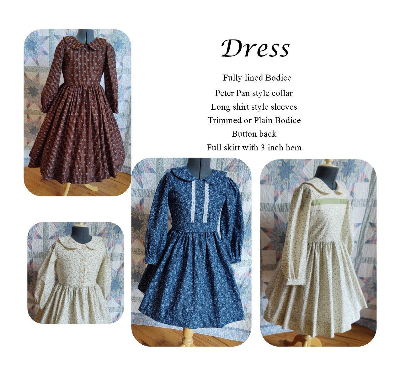 Girl's Dress, Pinafore and Bonnet Combination - MADE TO ORDER - Victorian, Civil War, Prairie School Days, Old-fashioned, Historical