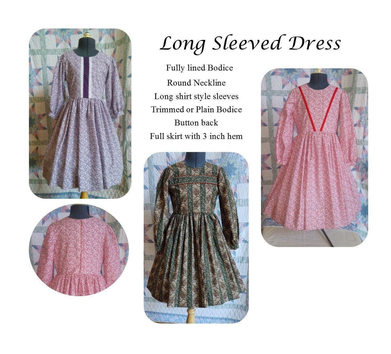Girl's Long Sleeved Dress, Apron and Bonnet Set - MADE TO ORDER - Victorian, Civil War, Prairie School Days, Old-fashioned, Historical