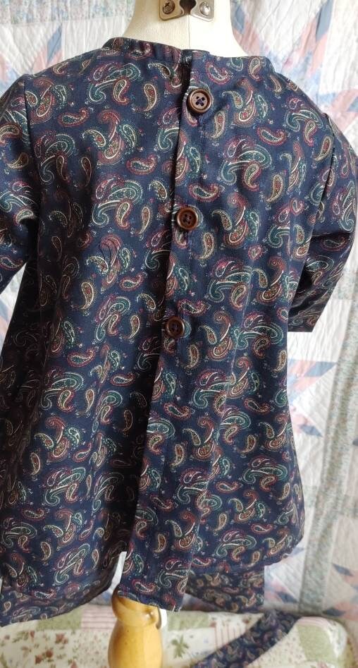 1T Navy Paisley Toddler Boys Tunic and Trousers for Civil War Era, Victorian Prairie Frontier