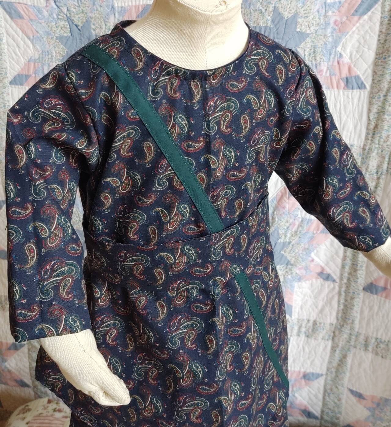 1T Navy Paisley Toddler Boys Tunic and Trousers for Civil War Era, Victorian Prairie Frontier