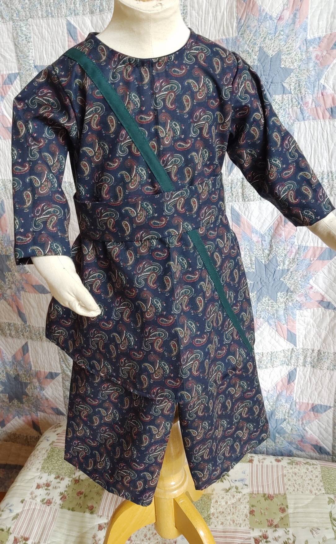 1T Navy Paisley Toddler Boys Tunic and Trousers for Civil War Era, Victorian Prairie Frontier