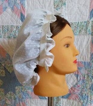 White Swiss Dot Semi-sheer Cotton Day Cap - Round Cap - colonial, revolutionary, regency or civil war