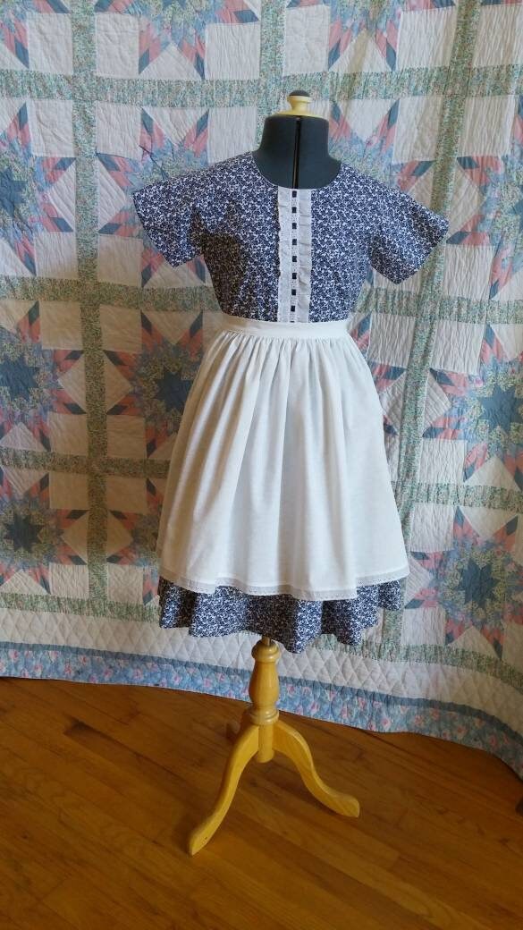 Girl's Dress and Apron Combination - MADE TO ORDER - Victorian, Civil War, Prairie School Days, Old-fashioned, Historical