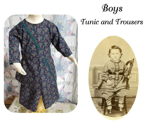 1T Navy Paisley Toddler Boys Tunic and Trousers for Civil War Era, Victorian Prairie Frontier