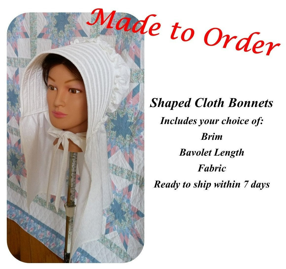 Shaped Cloth Bonnet / 19th Century Cloth Bonnet/ Prairie Bonnet/ Wagon Train bonnet/