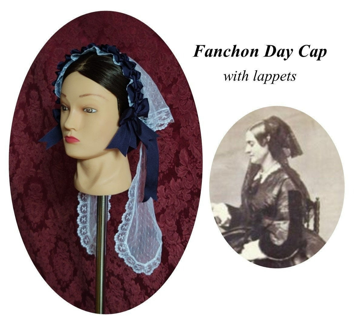 Lace Fanchon Styled Day Cap with Lappets - Daycap - Fanchon - Historical Headcovering, Breakfast Cap, Civil War, Dickens