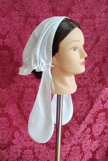 Cotton Fanchon Styled Day Cap with Lappets - Daycap - Fanchon - Historical Headcovering, Breakfast Cap, Civil War, Dickens