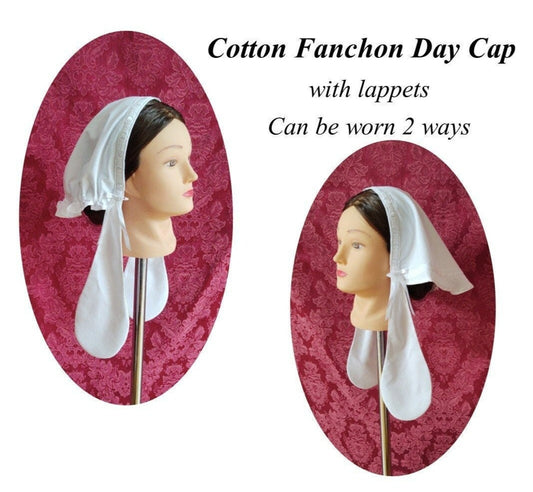 Cotton Fanchon Styled Day Cap with Lappets - Daycap - Fanchon - Historical Headcovering, Breakfast Cap, Civil War, Dickens